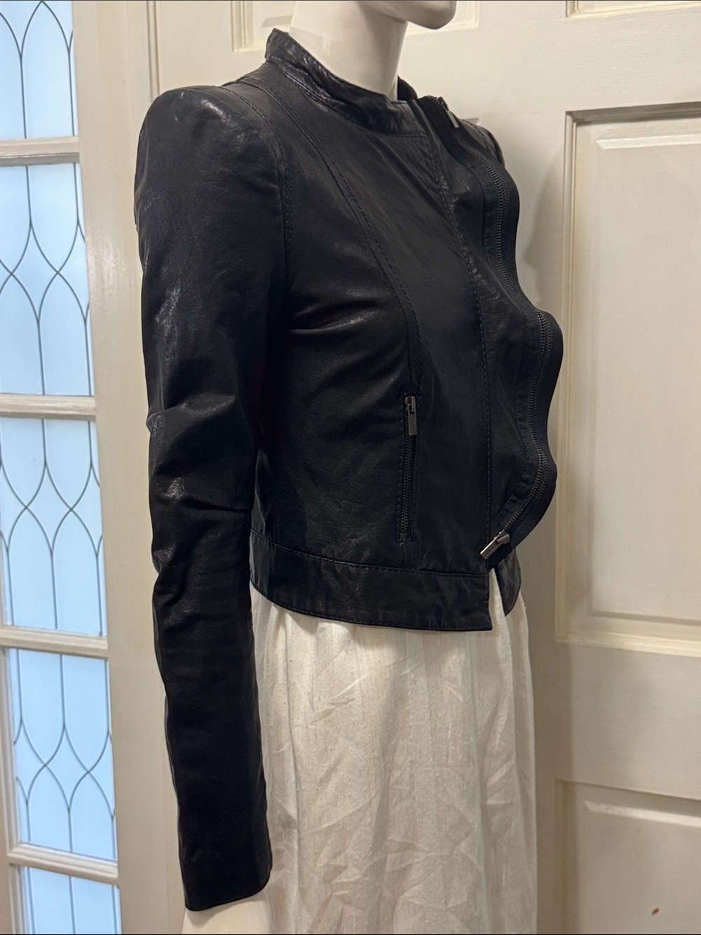 BCBGMaxAzria Soft Leather Biker
Jacket Asymmetrical Collar Cropped Style Size S - Picture 13 of 16
